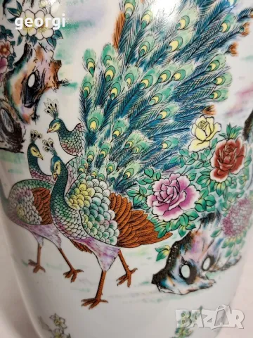 голяма порцеланова китайска ваза с райски птици   2/1, снимка 4 - Вази - 47608645