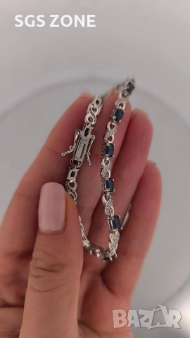 Ръчно изработена сребърна гривна със сапфир и символ за безкрайност, снимка 9 - Гривни - 52582964