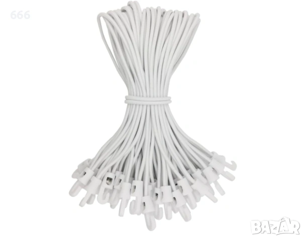 Еластични шнурове с пластмасови кукички, бели, 50 броя, снимка 2 - Други стоки за дома - 54182702