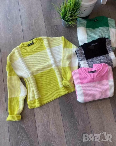 Пуловер с квадрати в черен,зелен,жълт и розов цвят, снимка 7 - Блузи с дълъг ръкав и пуловери - 52415888