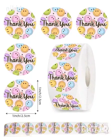 100 бр Thank you emoji смайли усмивки самозалепващи лепенки стикери ръчна изработка подарък