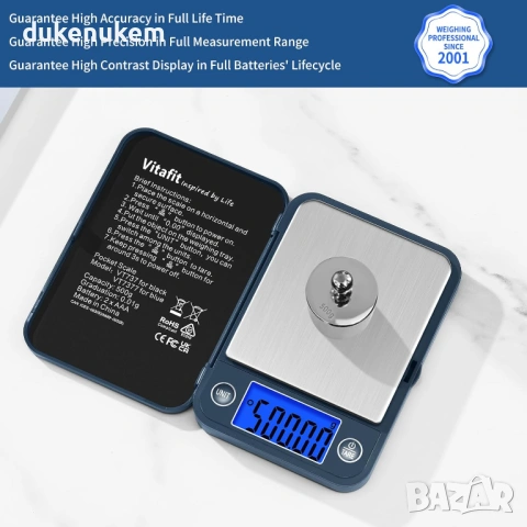Дигитална джобна везна Vitafit 500 g – точност 0.01 g, LCD дисплей, снимка 2 - Друга електроника - 53162735