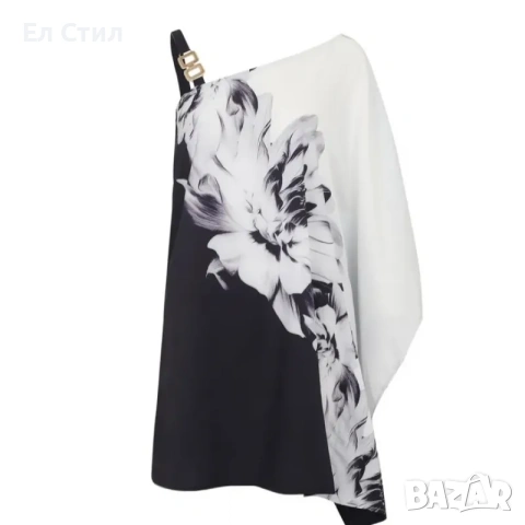 💕Рокля с едно рамо в черно и бяло, снимка 2 - Рокли - 53944449