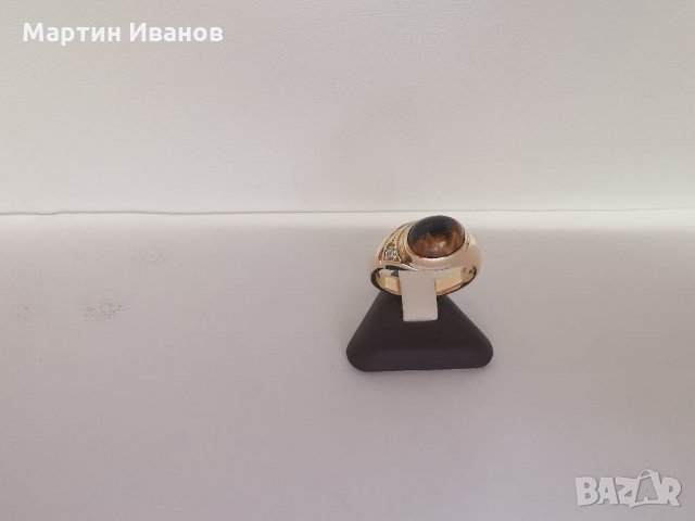 Златен пръстен с тигрово око , снимка 2 - Пръстени - 33719601