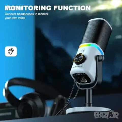 Динамичен микрофон Aokeo AK-10 USB/XLR с рамо и RGB подсветка, бял, снимка 7 - Други стоки за дома - 56228568