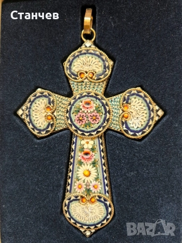Италиански кръст от микромозайка – ръчна изработка, 15 см, снимка 4 - Антикварни и старинни предмети - 52293800