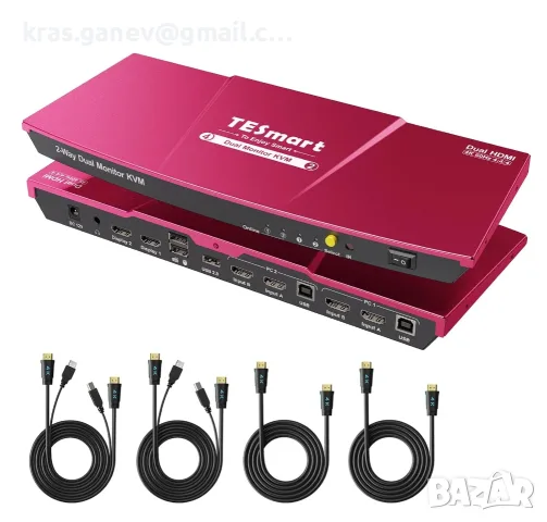 TESmart HKS202-Elite Двумониторен HDMI KVM превключвател за два компютъра