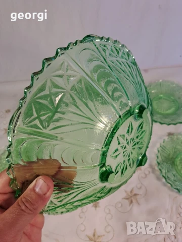 стъклена купа с чинийки за торта зелено стъкло 26/3, снимка 6 - Аксесоари за кухня - 50693549