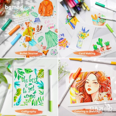 Ohuhu Marker Pens for Journal-маркери с два писеца тип "четка" и "тънкописец", комплект 40 цвята, на, снимка 7 - Ученически пособия, канцеларски материали - 52146742