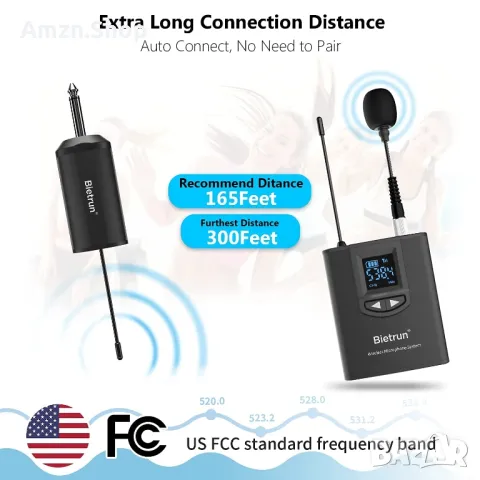 Bietrun UHF безжична петлична микрофонна система/микрофон за слушалки, снимка 3 - Безжични слушалки - 48984583
