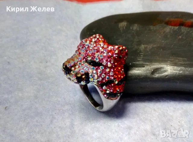 ФИГУРАЛЕН СКЪПОЦЕНЕН СРЕБЪРЕН ПРЪСТЕН РОДИРАНО СРЕБРО 925 СЛАДКА МУЦУНКА ЛЕОПАРД 33672, снимка 9 - Пръстени - 49427685