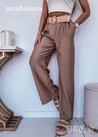 Дамски елегантни панталони с широки крачоли и колан, 2цвята , снимка 6 - Панталони - 50587491