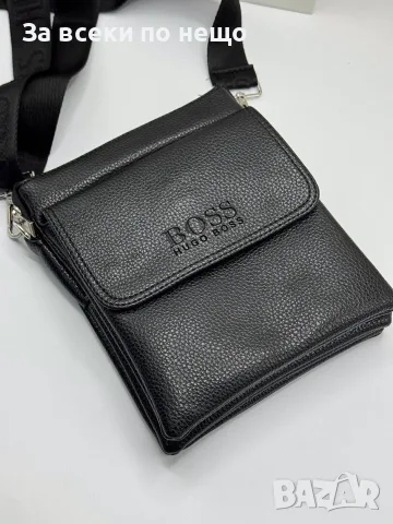 Hugo Boss Елегантна Черна Кожена Мъжка Чанта С Прегради И Регулируема Презрамка Код SEM-793, снимка 4 - Чанти - 56121405