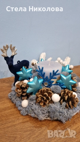 Ръчно изработени Коледни свещници и декорации със скандинавски мъх, снимка 2 - Декорация за дома - 52639912