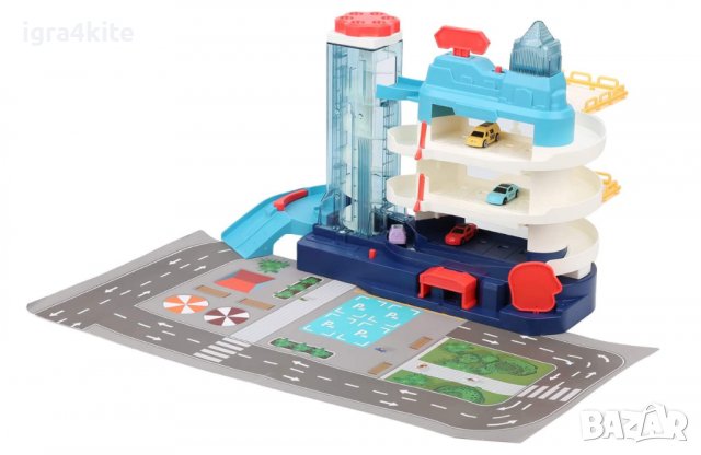 Топ Триетажен паркинг с асансьор, колички, постелка, звук и светлини, снимка 2 - Коли, камиони, мотори, писти - 38527070