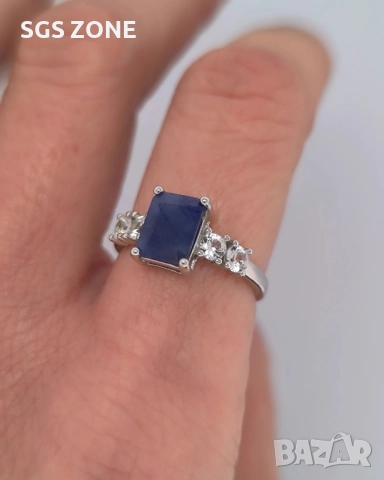 сребърен пръстен с изумруди, рубини и сапфири, снимка 3 - Пръстени - 51758890