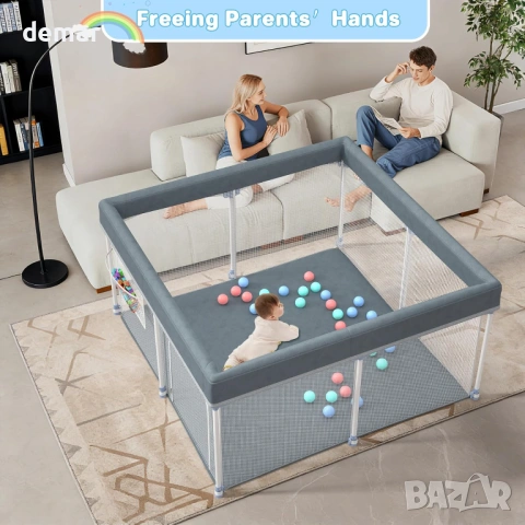 Сгъваема бебешка кошара 127x127 см, преносима, 30 броя океански топки, снимка 3 - Кошарки - 53381502