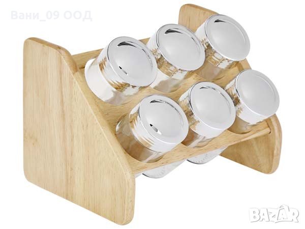 Сет 6 бурканчета за подправки с дървена стойка, снимка 2 - Аксесоари за кухня - 30803810