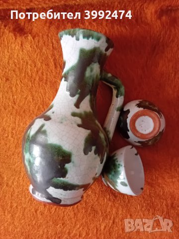 Калени кана и 2 чашки,ретро,рисувани, снимка 3 - Антикварни и старинни предмети - 44286939