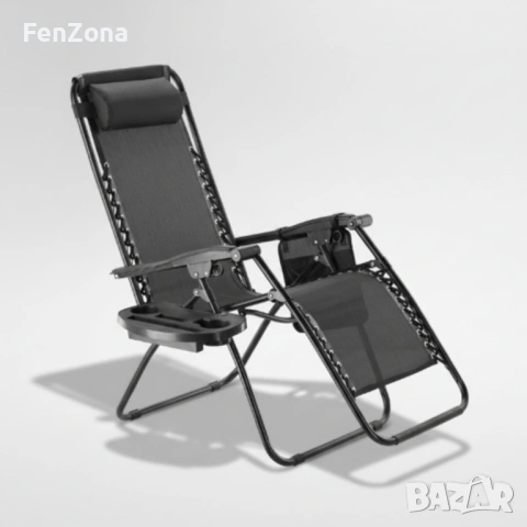 Сгъваем градински шезлонг с възглавница, поставка за напитки и джоб, снимка 4 - Градински мебели, декорация  - 54142769