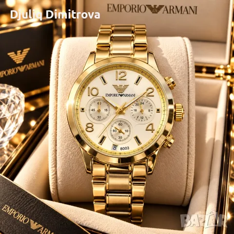 Emporio Armani – мъжки златист хронограф с метална гривна