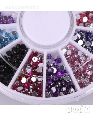Цветни кристални камъчета за декорация на маникюр - КРЪГЛИ, снимка 2 - Продукти за маникюр - 9188273