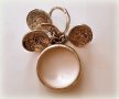 уникален сребърен комплект пръстен и обеци с реплики на монети, снимка 4
