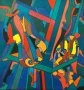 Картина, абстракция, кубизъм, худ. Богдан Бенев, 1995 г., снимка 1 - Картини - 42671128
