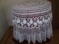 Винтидж ръчно плетена бяла памучна покривка за маса , снимка 1 - Антикварни и старинни предмети - 35656016