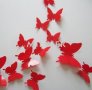 3D 12 бр pvc чисто червени самозалепващи пеперуди декорация за стена и мебел, снимка 1 - Други - 30171644