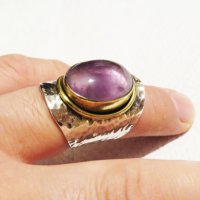 мъжки сребърен пръстен,солиден пръстен голям османски величествен пръстен, турски пръстен и аметист., снимка 2 - Пръстени - 35202999