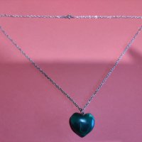 Сребърен синджир с сърце от зелен малахит (23), снимка 4 - Колиета, медальони, синджири - 37761514
