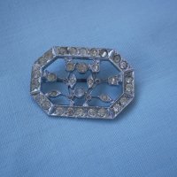 Старинна  аристократична брошка сребърно покритие е цирконий, снимка 2 - Антикварни и старинни предмети - 37576644