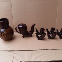 Стар керамичен сервиз за ракия и кана , керамика, снимка 2 - Антикварни и старинни предмети - 42640547