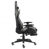 Въртящ геймърски стол с подложка за крака, бял, PVC, снимка 3 - Столове - 38209291