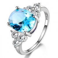 Сребърен пръстен със син топаз, снимка 1 - Пръстени - 31956965
