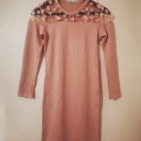 Нова розова рокля с дълъг ръкав S размер, снимка 1 - Рокли - 42852706