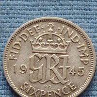 Сребърна монета 0.500 проба 6 пенса 1945г. Великобритания крал Джордж шести 40396, снимка 1 - Нумизматика и бонистика - 42752451
