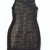 Много ефектна маркова черна рокля ЕКСПЛОЗИЯ-кожа и стегнато трико,елегантна, изкл.впечатляваща , снимка 1 - Рокли - 37265004