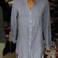 НАМАЛЕНИЕ! СТРАХОТНА памучна риза в ситно синьо-бяло райе с коланче под бюста, снимка 7 - Ризи - 29980872