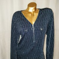 L/XL Черна еластична блуза със сребрист брокат , снимка 5 - Блузи с дълъг ръкав и пуловери - 44363400