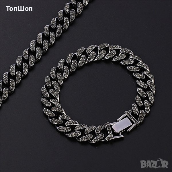 Bling Bling гривна бижу Iced Cuban - Black, снимка 1