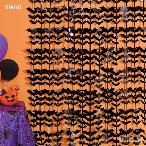 Halloween / Хелоуин декоративно перде с черни прилепи, 1x2м_1230546, снимка 1