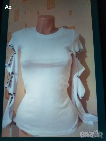 Блуза с перли и изрязани ръкави , снимка 1