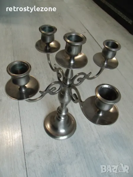 № 8066  стар метален свещник с пет гнезда  , снимка 1