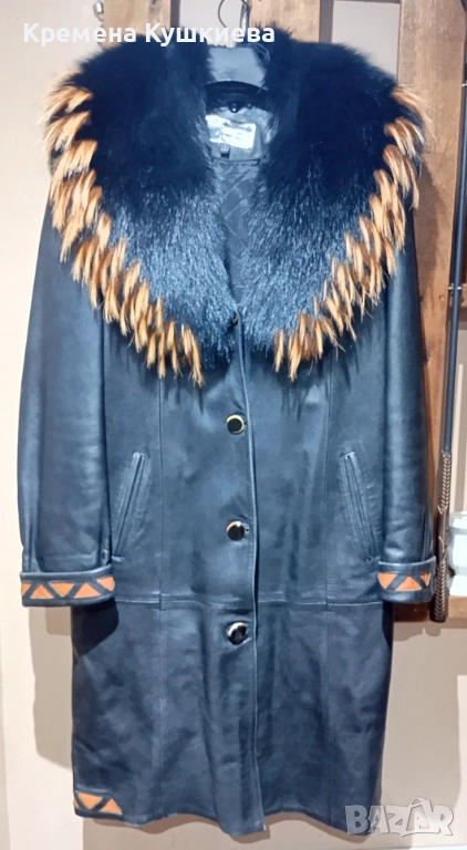 Дамско палто от естествена кожа с прекрасна яка естествен косъм, снимка 1