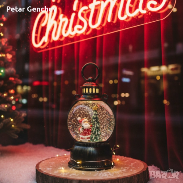 Голям LED коледен фенер с ефект на падащ сняг – приказна светлина и празнична магия, снимка 1