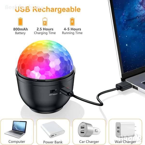 Диско мини топка, Gritin акумулаторни 360°, с дистанционно управление и , снимка 1