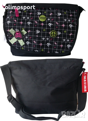 Чанта за през рамо 38x25x12cm, 2 прегради 1преден джоб с капак черепи + Подарък : 1 брой автоматична, снимка 1