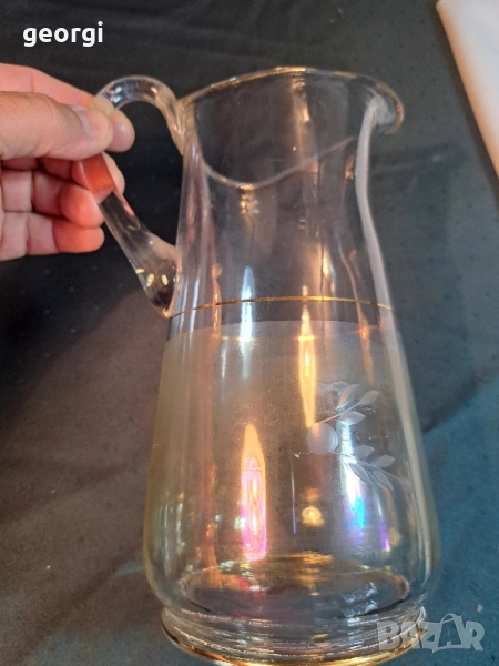 българска гравирана стъклена кана с позлата 28/2, снимка 1